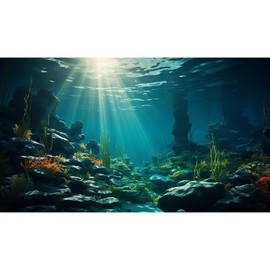Riivvdise Aquarium Background Ocean Floor Fish Tank Background Underwater Coral Reef Stone Aquarium Backdrop Seaweed Background Sunlight Tank Backdrop Perfect Aquarium Backdrop Durable Vinyl 72x24in