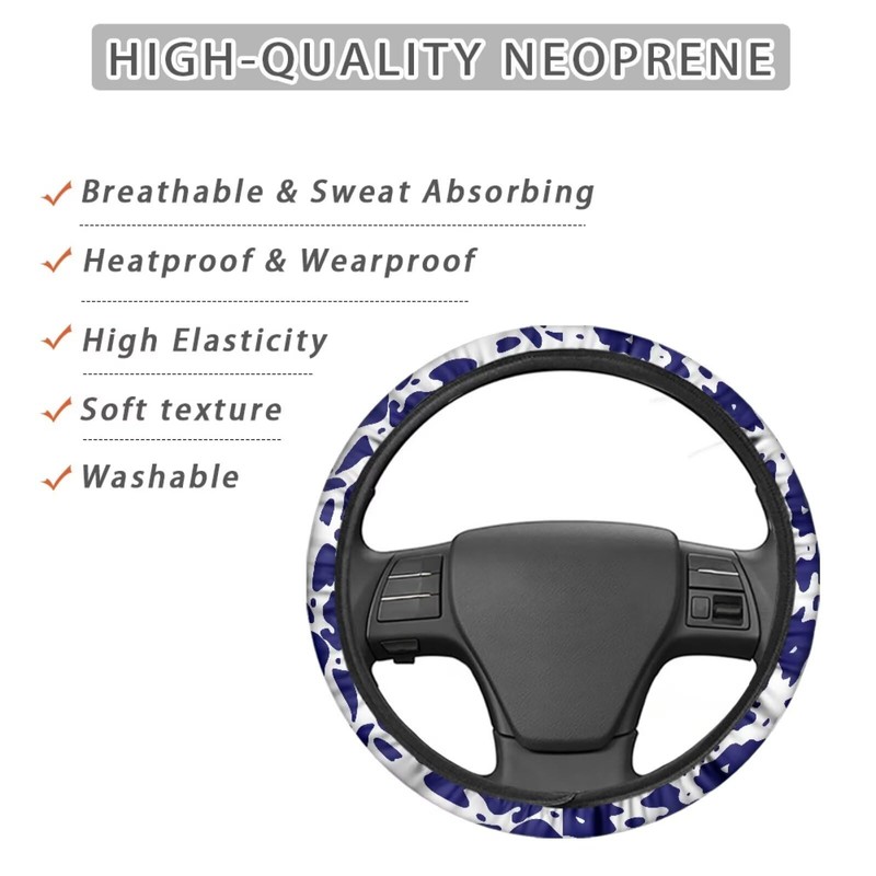 DBBXHZJY Blue Cow Print Steering Wheel Cover Women Non Slip