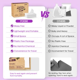 Poesie Laundry Detergent Sheets Lavender Scent 160 Sheets 80 Large Loads Soap Sheets Eco-Friendly Zero Plastic Hypoallergenic Portable Green Package Liquid Less HE Washing Detergent Strips for Save Place Traveling No Waste