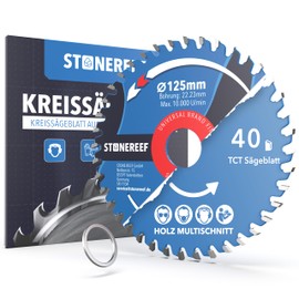 Circular Saw Blade 125 x 22.23 mm for Wood and Plastic - Saw Blade 40 Teeth, Bore 22.23 mm + Adapter Rings 20/16 mm - for Hand Circular Saw, Cordless Circular Saw & Table Saw