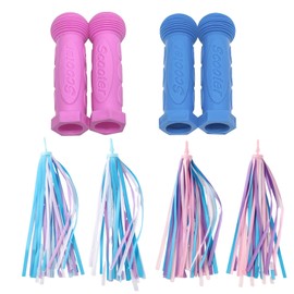 4-piece set scooter handle grips, micro scooter, for Kid Kick Scooters, Children Bikes, Drifting and Swing Scooters, Includes Purple and Pink Grips with Pink Purple White Streamers
