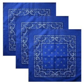I&S Paisley Print Cotton Cowboy Designs Bandanas Pack Face Cloth Mask, Head wrap, Handkerchiefs, Necktie, Unisex (3, Royal Blue)