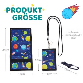 LARENNT Motif Neck Pouch Children's Purse with Neck Cord, Mountaineering Carabiner – Velcro Wallet Children – Wallet Children's Wallet Boys Neck Pouch Girls, multicoloured, Cartoon