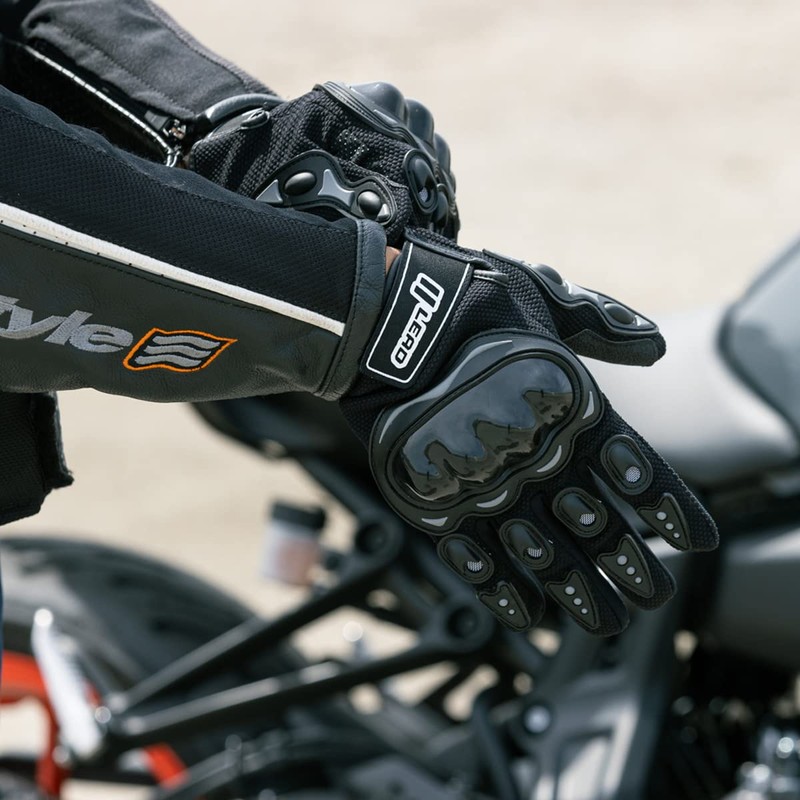Lead Industry GN-007A Motorcycle Gloves, Knuckle Guard Stretch Gloves, Black,