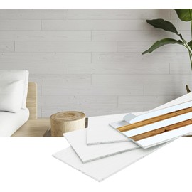 WoodyWalls Peel and Stick Wood Planks | Premium Set of 12 Real Wood Wall Panels (19.5 sq. ft. per Box) Santorini (Pure White)