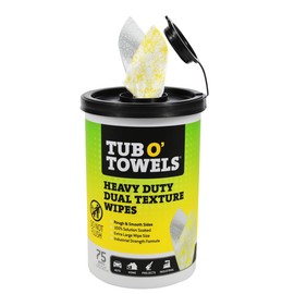 Tub O’ Towels TW75 Heavy-Duty 10" x 12" Size Multi-Surface Cleaning Wipes, Dual Texture, 75 Count Per Canister