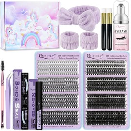 Natural Eyelash Extensions Kit, 1 Set Mixed Length Individual False Eyelashes with Glue, Remover, Eyelash Curler, Headband, Makeup Tool for Beginners