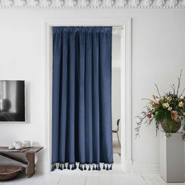 HLISFHIE Door Curtains for Doorway Privacy, Rod Pocket Velvet Closet Curtains with Tassel, Blackout Door Cover for Living Room, Light Blocking Thermal Insulation Drapes, Set of 1 Panels, Navy