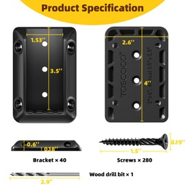TOSCOCO 40 Pcs Deck Railing Bracket Connectors for 2"×4" (Actually 1.5"x3.5") Wood Post to Handrail Connection, Railing Connectors with 280 Pcs Galvanized Black Screws for Wooden Stair Fence Railings