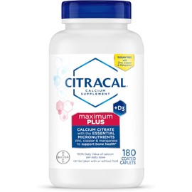 Citracal Maximum Plus Calcium Supplement - Calcium Citrate with Vitamin D3, Zinc, & Essential Minerals for Bone Health Support, Ages 12+, 180 Count (Packaging May Vary)
