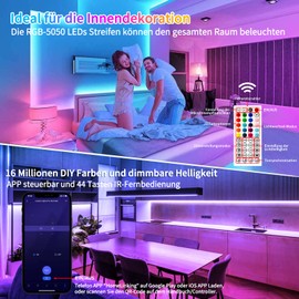 IKERY LED Strip 40 m, LED Strip 24 V RGB Amb. Lightstrip, 16 Million Colour Changing LED Light Strip Sync with Music, with Remote Control App Control, for Indoor Bedroom Decor (2 Rolls 20 m)