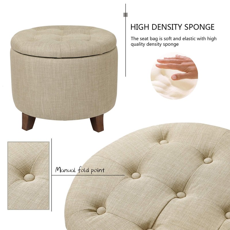 Adeco Fabric Cushion Button Tufted Lift Top Storage Footstool, Height