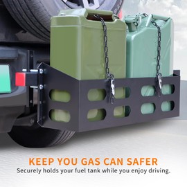 Dual Jerry Gas Cans Holder Rack for Two 5 Gallon/20 Liter Steel Jerry Cans, Lockable Metal Steel Jerry Gasoline Cans Mount Brackets, Fuel Jug holder Rack, Double Jerry Can Carrier, Water Container Holder Rack for Camping, Overlanding