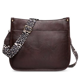 FORRICA Women Crossbody Bag Large Ladies Shoulder Bag Fashion Messenger Bag PU Leather Cross Body Leopard Strap Brown E