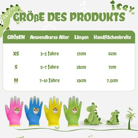 BORISCA 4 Pairs of Children's Gardening Gloves, Work Gloves with Tiger Motifs in 4 Colours, Cute Children's Gloves, Garden Wear-Resistant, Non-Slip Protective Gloves for 7-10 Years Children