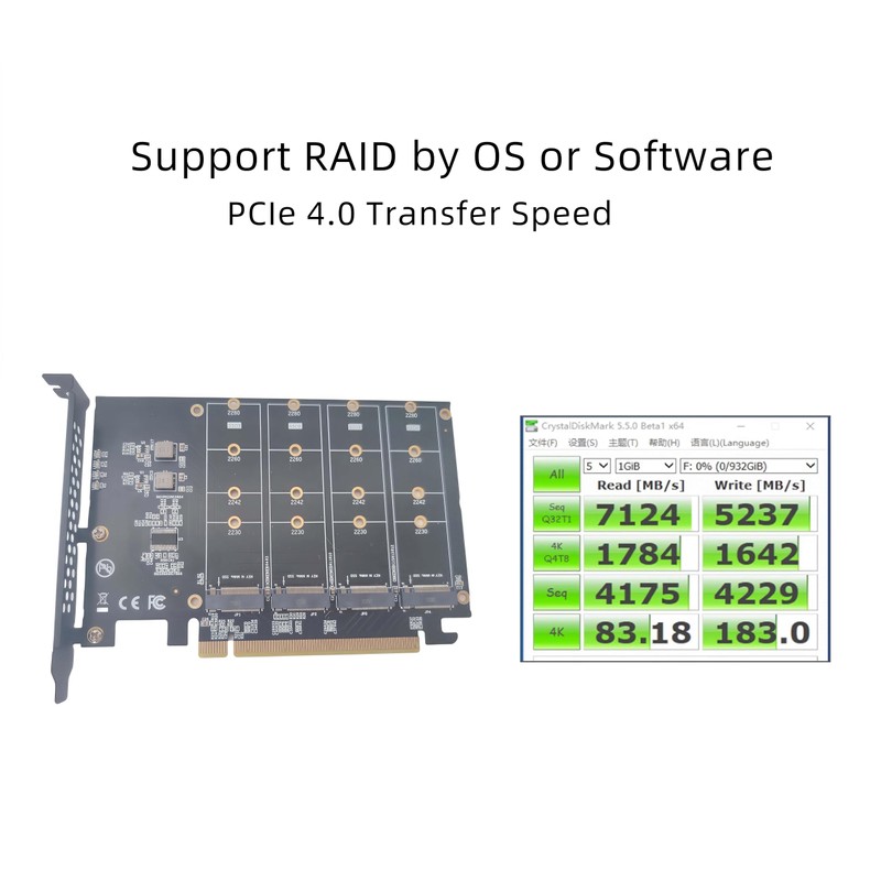 Rongdeson LM417 Quad NVMe SSD to PCIe 4.0/3.0 X16 Adapter