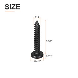 DTGN #12x1-1/4 Black Screws - 25Pack - 304 Stainless Steel Pan Head Phillips Sheet Metal Screw Self-Tapping Screw Wood Screws Screw