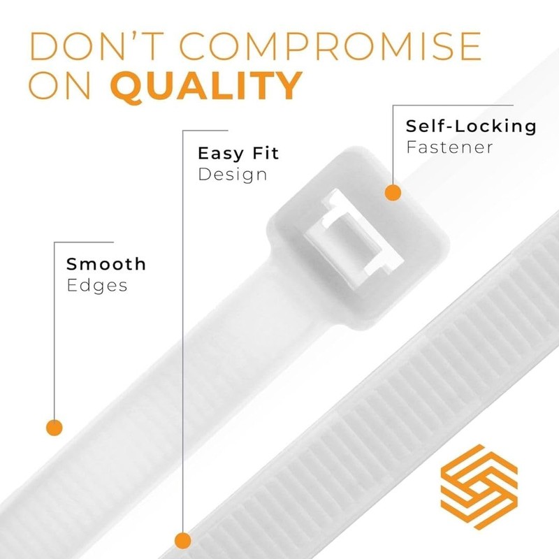 GTSE 4 Inch White/Clear Zip Ties, 100 Pack, 18lb Strength,