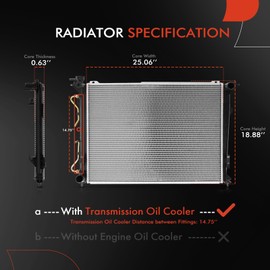 A-Premium Engine Coolant Radiator with Transmission Oil Cooler Compatible with Hyundai Sonata 2006-2010, Azera 2006-2011 & Kia Magentis 2007-2010, Optima 2006-2008, Replace# 253100A080, 253103K280