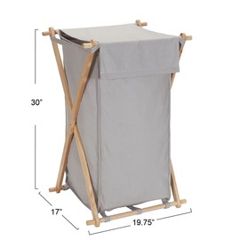 Household Essentials X-Frame Wood Laundry Hamper, Folding Wood Frame with Washable Gray Poly-Cotton Bag Large