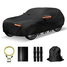 OWEEIO 30 Layers SUV Car Cover for Automobiles All Weather Waterproof, Outdoor Snowproof UV Protection Windproof, Door Zipper, Soft Cotton, Heavy Duty Universal Car Covers, (Black, Fit SUV 181"-190")