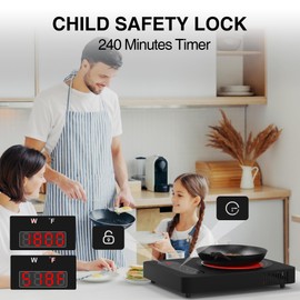 Nafewin Single Burner Electric Cooktop 1800W - 110V Electric Stove Top Burner Portable Stove with LED Touch Control 10 Power Level, Hot Plate with Child Safety Lock, Timer and Overheat protection