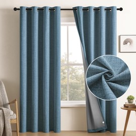 CUCRAF 100% Total Blackout Curtains 90 Length for Window Treatment, Faux Linen Thermal Insulated Grommet Drapes for Bedroom/Living Room, Set of 2 Curtain Panels(Sky Blue, 52 x 90 inches)