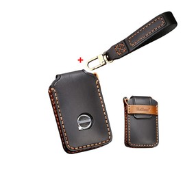 HIBEYO Leder Car Key Fob Cover with Keychain fits for Volvo XC90 S90 V90 XC60 Volvo XC40 V60 S60 Polestar1 T5 T6 T8 Car Key Case Cover Jacket Smart Remote Car Key Keyless Entry Holder 4 Button Black