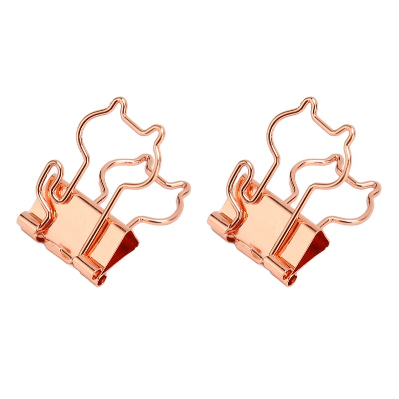 100 Pcs Binder Clips Metal Hollow Cat Shape Rose Gold