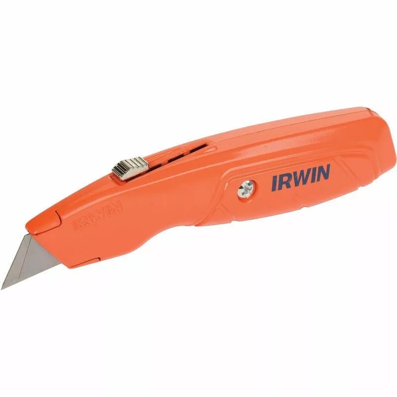 IRWIN UTILITY KNIVE RETRACTABLE HIGH-VIS ORANGE BOX CUTTER W/3 BLADES