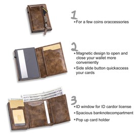 Vastaia Kreditkartenetui Geldbörse Herren Leder Klein Mit Münzfach | Portmonee Herren Und Damen Slim mit RFID-Schutz | Slim Wallet Kreditkartenetui mit münzfach (Retro-Dunkelbraun)