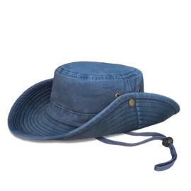 TOSKATOK� UPF 50+ Unisex Safari Outback Australian Style Cotton Bush Hat with Wide Brim, Detachable Chin Strap, Side Press Studs and Air Vents-Denim-60