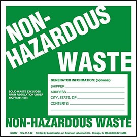 Labelmaster GWM7 Non-Hazardous Waste Label, W/Generator INFO, 6 x 6 inch (Pack of 100)