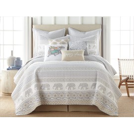 Levtex home - Nacala Quilt Set - King Quilt + Two King Pillow Shams - Elephant Walk in Grey Taupe White - Quilt Size (106x92in.) and Pillow Sham Size (36x20in.) - Reversible - Cotton