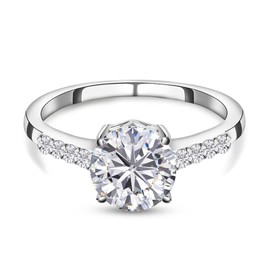 TJC Moissanite Solitaire Ring for Women Engagement Ring in Platinum Plated 925 Sterling Silver with Prong Setting Size P
