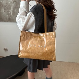 Lushandy PVC Shoulder Bag Kraft Paper Tote Bag for Women Letter Print Tote Handbag Clear PVC Plastic Bag For Shopping Travel