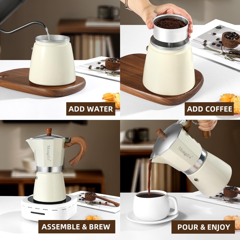 Mongdio Stovetop Espresso Maker Moka Pot, Cuban Coffee Maker Stove