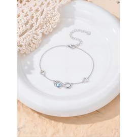 Dorunmo Infinity Heart Anklet Bracelet for Women 925 Sterling Silver Adjustable Infinity December Birthstone Anklet Blue Topaz Friendship Jewelry Gifts for Women Birthday Christmas