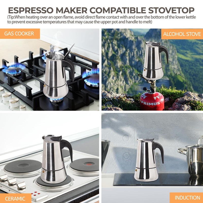 4 Cup 200ml Moka Pot Stainless Steel Espresso Coffee Maker
