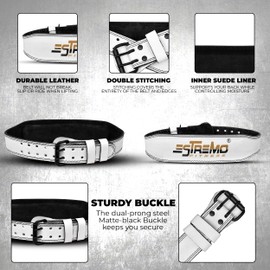 ESTREMO Weight Lifting Belt Leather courted Power Lifting Back Support for Men Women Lever Deadlift Belt Powerlifting Adjustable Buckle-Stabilizing Lower Back Support 4 Inches - White (XX-Large (42"-48"))