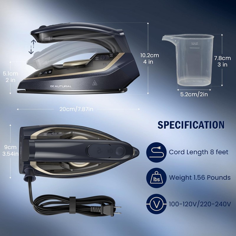 BEAUTURAL Mini Travel Iron for Clothes with Dual Voltage, 1000