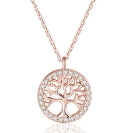 Jrêveinfini Tree of Life Necklace Women's Rose Gold 925 Silver with Pendant, Mother Daughter Necklace for Mum, Lucky Charm Girlfriend or Daughter, Gift Christmas, Mother's Day, Birthday Valentine's Day