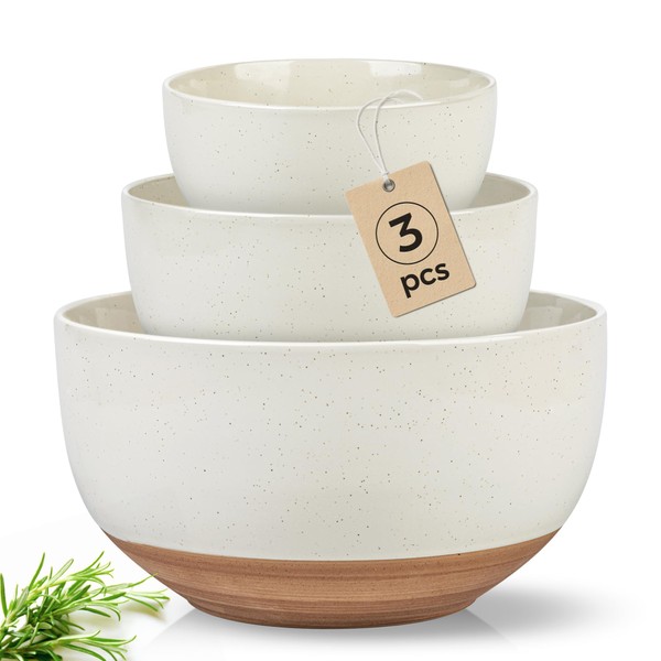 AmorArc Ceramic Mixing Bowls|Nesting Bowls Set of 3|Stoneware Serving Bowls
