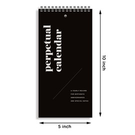 Perpetual Calendar, 5" x 10" Minimalist Special Event Reminder Calendar Book, Sprial Monthly and Daily Wall Hanging Organizer for Important Dates, Birthdays, Anniversaries (Black Cover)