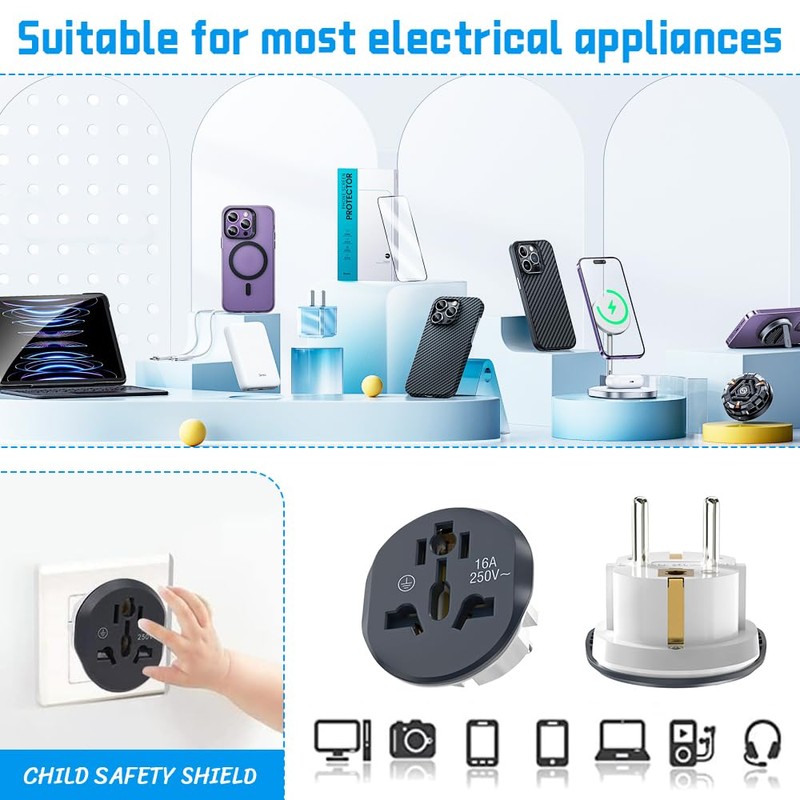 Fiotha Pack of 5 Universal Socket Adaptor, UK to EU
