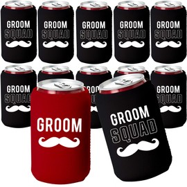 Juego de 12 enfriadores de latas para novios y novios, regalos perfectos para padrinos de boda y equipo de soltero, accesorios de fiesta y decoraciones para hombres (rojo)