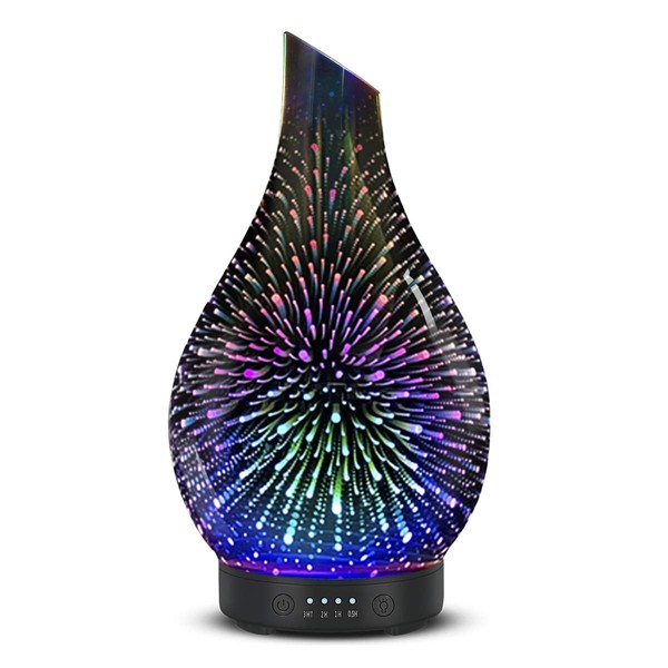 Essential Oil Diffuser Aromatherapy Diffuser- 120 ml Glass Ultrasonic Cool Mist Oil Diffuser, Whisper Quiet with Waterless Auto Shut-Off, 4 Timer Setting,7 Colors Night Light for Home (Silver)