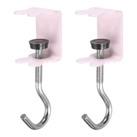 PATIKIL Desk Hook, 2Pcs Desk Mount Bag Holder Hook Rabbit J Hooks for Hanging Bag Backpack Under Desk Clamp Purse Adjustable Headphone Table Closet Door Under Counter, Pink