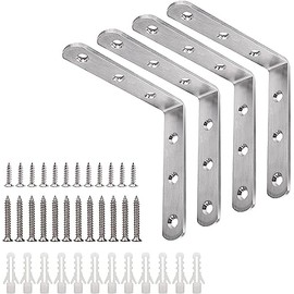 YUMORE L Bracket, 4x4 Inch Max Load: 25lb/12kg Heavy Duty Stainless Steel Solid Shelf Support Corner Brace Joint Right Angle Bracket, Pack of 4
