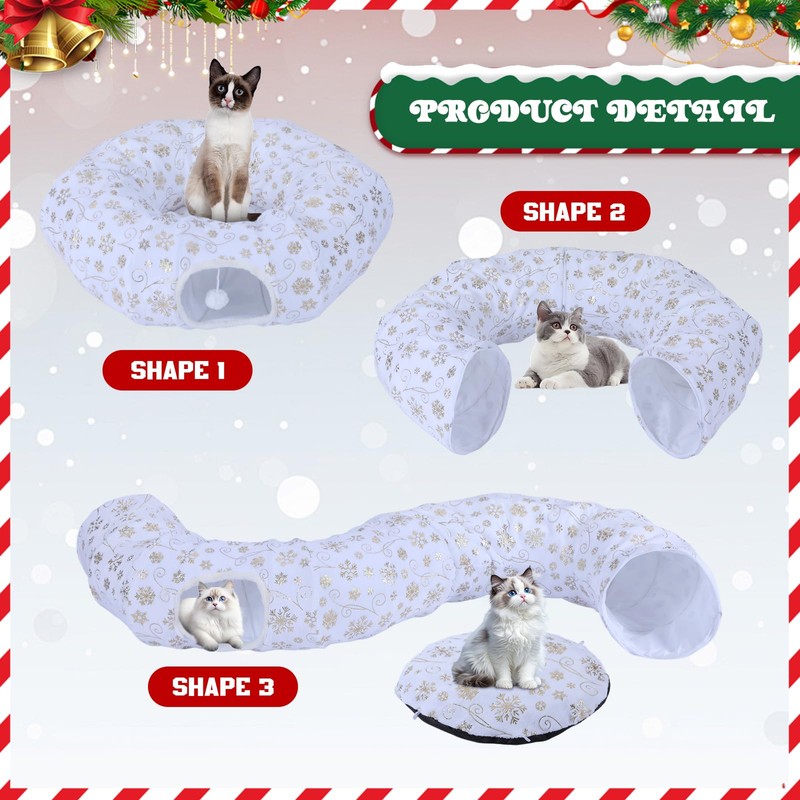 Seeloowy Christmas Tree Cat Tunnel Bed Cat Donut Tunnel Toy